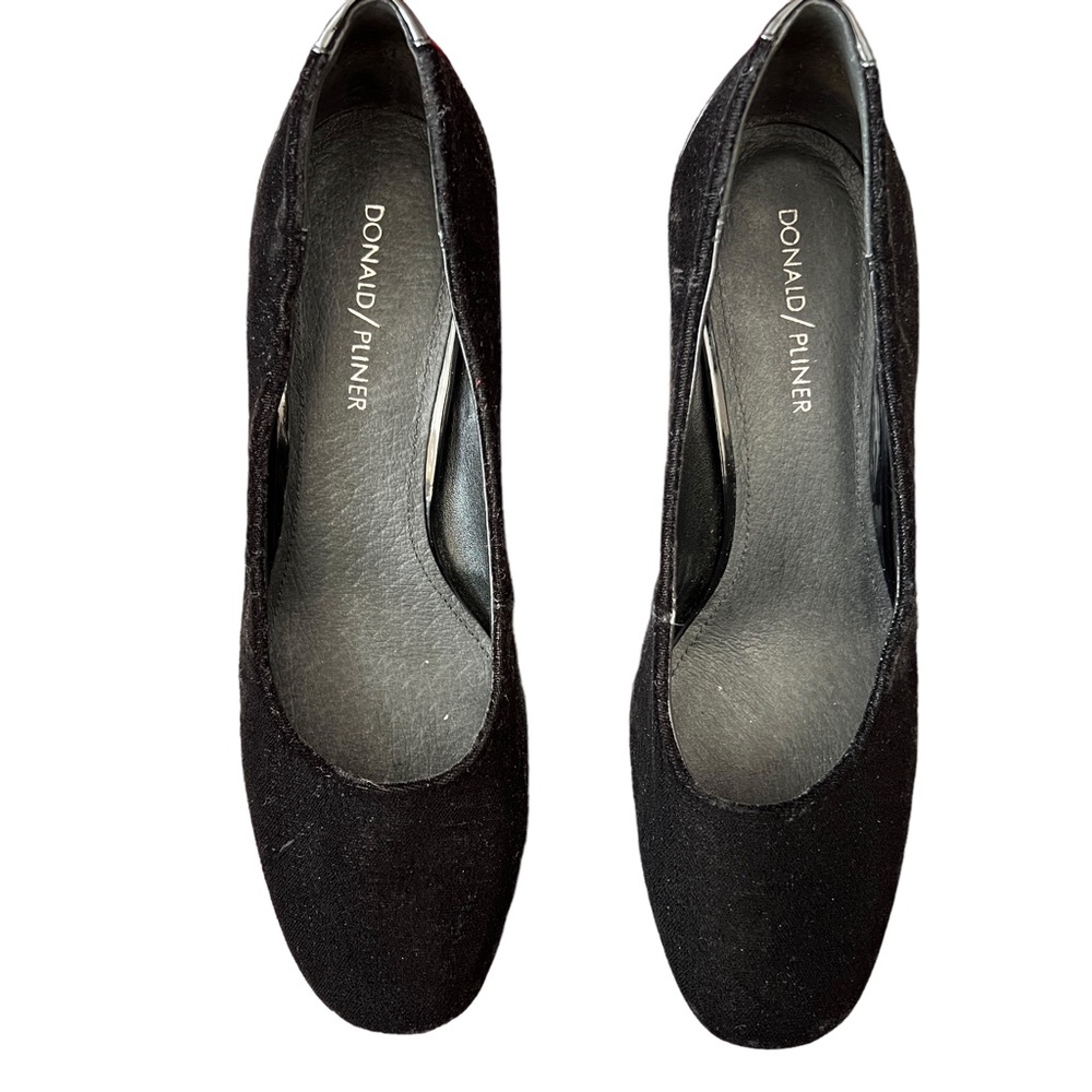 DONALD PLINER PALACE SHOE VELVET & PATENT LEATHER BLOCK HEEL SZ 9